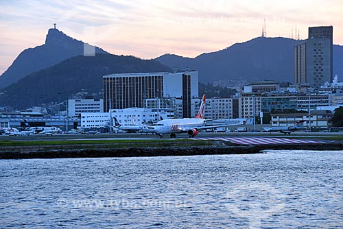  View of the Santos Dumont Airport during the Rio Boulevard Tour - boat sightseeing in Guanabara Bay - with the Christ the Redeemer in the background  - Rio de Janeiro city - Rio de Janeiro state (RJ) - Brazil
