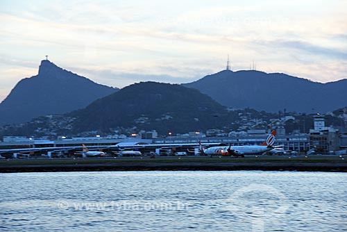  View of the Santos Dumont Airport during the Rio Boulevard Tour - boat sightseeing in Guanabara Bay - with the Christ the Redeemer in the background  - Rio de Janeiro city - Rio de Janeiro state (RJ) - Brazil