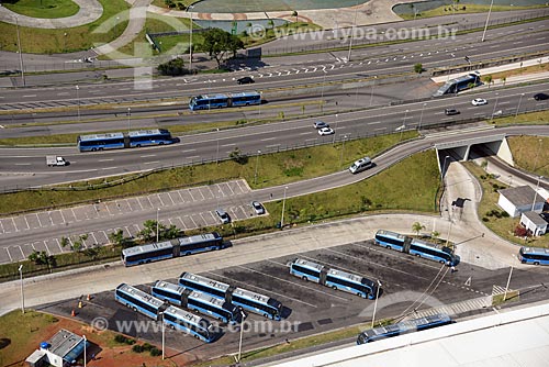  Aerial photo of the Alvorada Bus Station with bus of BRT (Bus Rapid Transit)  - Rio de Janeiro city - Rio de Janeiro state (RJ) - Brazil