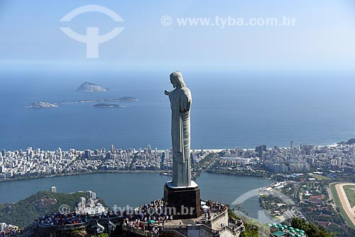  Aerial photo of the Christ the Redeemer (1931) with the Natural Monument of Cagarras Island in the background  - Rio de Janeiro city - Rio de Janeiro state (RJ) - Brazil
