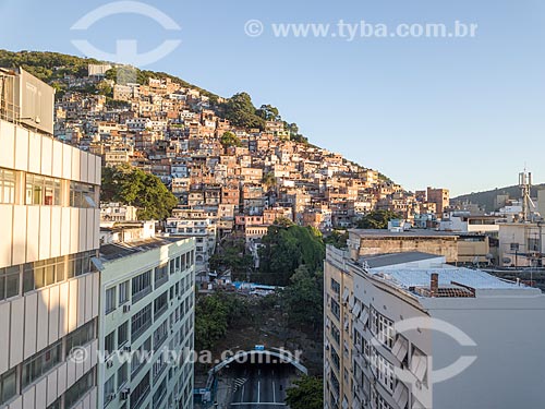  Picture taken with drone of buildings of Raul Pompeia Street with the Pavao Pavaozinho slum in the background  - Rio de Janeiro city - Rio de Janeiro state (RJ) - Brazil