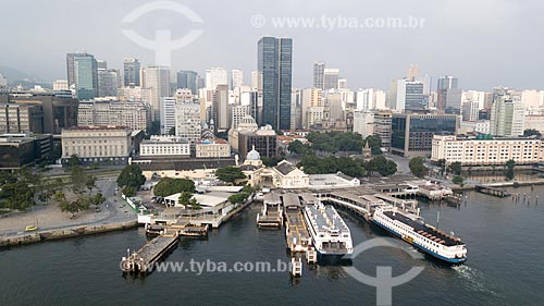  Picture taken with drone of the Station Waterway Praca XV with the buildings from the city center of Rio de Janeiro in the background  - Rio de Janeiro city - Rio de Janeiro state (RJ) - Brazil