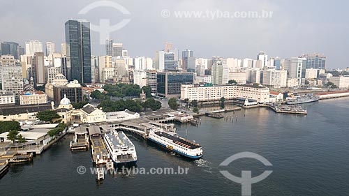  Picture taken with drone of the Station Waterway Praca XV with the buildings from the city center of Rio de Janeiro in the background  - Rio de Janeiro city - Rio de Janeiro state (RJ) - Brazil