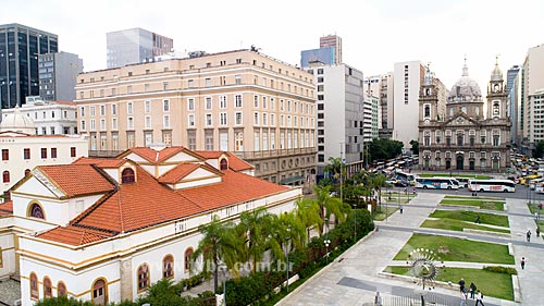  Picture taken with drone of the Casa Franca-Brasil (France-Brazil Cultural Center) and Bank of Brazil Cultural Center - to the left - Pyre of the Olympic Games Rio 2016 and Our Lady of Candelaria Church in the background  - Rio de Janeiro city - Rio de Janeiro state (RJ) - Brazil