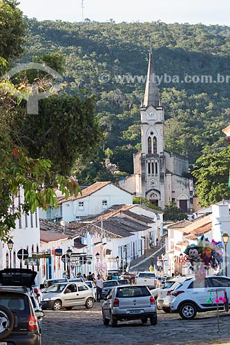  View of the Dom Candido Street with the Nossa Senhora do Rosario dos Pretos Church (1930) in the background  - Goias city - Goias state (GO) - Brazil