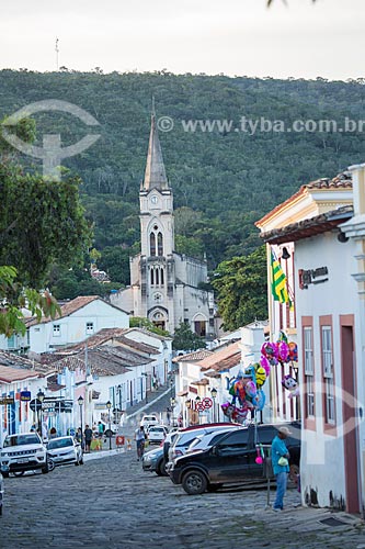  View of the Dom Candido Street with the Nossa Senhora do Rosario dos Pretos Church (1930) in the background  - Goias city - Goias state (GO) - Brazil