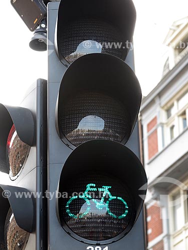  Detail of green traffic lights for cycling - bike lane  - Amsterdam city - North Holland - Netherlands