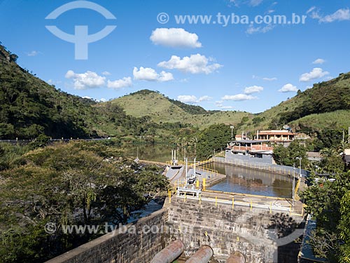 Picture taken with drone of dam of the Alberto Torres Hydroelectric Plant (1908)  - Areal city - Rio de Janeiro state (RJ) - Brazil