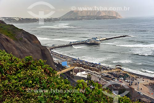  View of Playa Makaha (Makaha Beach) - Green Coast Beach Circuit - witrh the La Rosa Nautica restaurant  - Lima city - Lima province - Peru