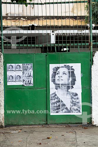  Detail of posters - tributes to remember 1 month for the murder of councilwoman Marielle Franco - John Paul I Street - where she got shot dead on March 14, 2018  - Rio de Janeiro city - Rio de Janeiro state (RJ) - Brazil