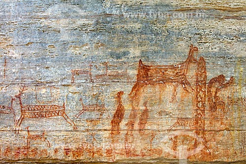  Detail of rupestrian painting - animals figures - Archaeological Site of Toca Pinga do Boi - Serra da Capivara National Park  - Sao Raimundo Nonato city - Piaui state (PI) - Brazil