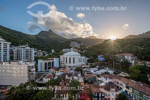  View of the Saint Jude the Apostle Church with Christ the Redeemer in the background during the sunset  - Rio de Janeiro city - Rio de Janeiro state (RJ) - Brazil