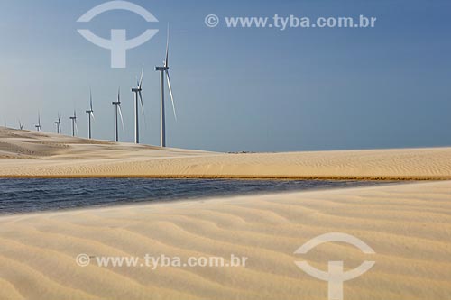  View of the Pedra do Sal Wind Farm (Stone of Salt Wind Farm) - Parnaiba Delta  - Ilha Grande city - Piaui state (PI) - Brazil