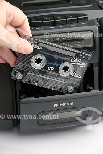  Detail of tape cassette in stereo system  - Brazil