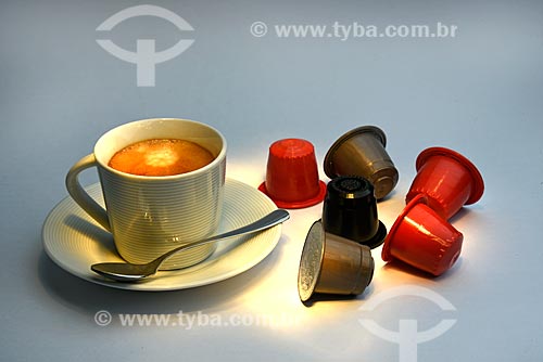  Detail of espresso coffee cup with capsules  - Brazil