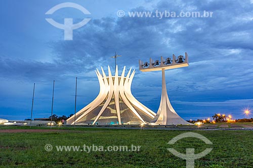  Facade of the Metropolitan Cathedral of Our Lady of Aparecida (1958) - also known as Cathedral of Brasilia - at night  - Brasilia city - Distrito Federal (Federal District) (DF) - Brazil