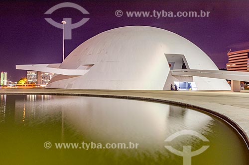  Facade of the Honestino Guimaraes National Museum (2006) - part of the Joao Herculino Cultural Complex of the Republic - at night  - Brasilia city - Distrito Federal (Federal District) (DF) - Brazil