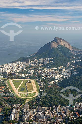  View of the Gavea Hippodrome and the Lagoa, Jardim Botanico and Gavea neighborhoods from Christ the Redeemer  - Rio de Janeiro city - Rio de Janeiro state (RJ) - Brazil