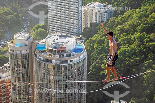  Practitioner of slackline - Cantagalo Hill  - Rio de Janeiro city - Rio de Janeiro state (RJ) - Brazil