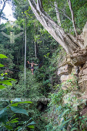  Practitioner of slackline - Tijuca National Park near to Box Waterfall - Horto  - Rio de Janeiro city - Rio de Janeiro state (RJ) - Brazil