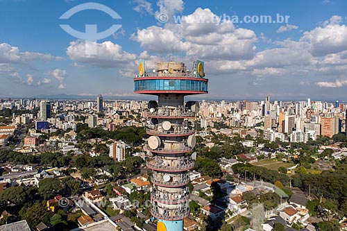  Picture taken with drone of the Panoramic Tower of Curitiba - also known as Telepar Tower or Merces Tower  - Curitiba city - Parana state (PR) - Brazil