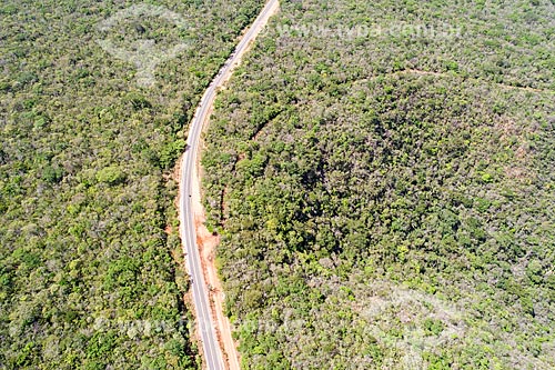  Picture taken with drone of snippet of the CE-060 highway - Araripe-Apodi National Forest  - Barbalha city - Ceara state (CE) - Brazil