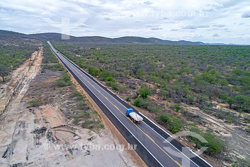  Picture taken with drone of snippet of the BR-316 highway  - Salgueiro city - Pernambuco state (PE) - Brazil