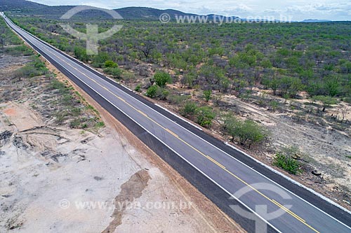  Picture taken with drone of snippet of the BR-316 highway  - Salgueiro city - Pernambuco state (PE) - Brazil