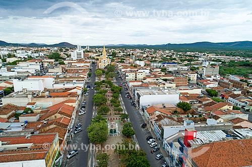  Picture taken with drone of the Serra Talhada city with the Our Lady of Penha Mother Church in the background  - Serra Talhada city - Pernambuco state (PE) - Brazil