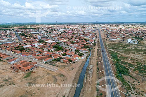  Picture taken with drone of open sewage and BR-428 highway near to Cabrobo city  - Cabrobo city - Pernambuco state (PE) - Brazil