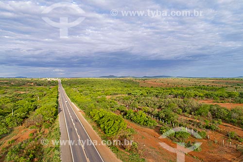  Picture taken with drone of the snippet of BR-232 highway  - Sao Jose do Belmonte city - Pernambuco state (PE) - Brazil