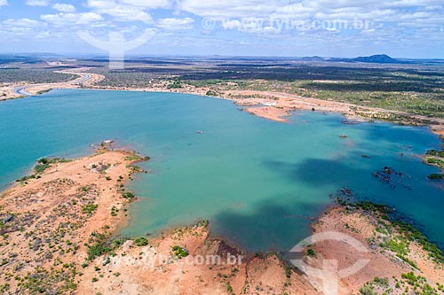  Picture taken with drone of the Areias Dam - part of the Project of Integration of Sao Francisco River with the watersheds of Northeast setentrional  - Floresta city - Pernambuco state (PE) - Brazil