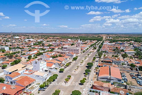  Picture taken with drone of the snippet of Coronel Jeronimo Pires Avenue with the Our Lady of Patronage Church (XIX century)  - Belem de Sao Francisco city - Pernambuco state (PE) - Brazil