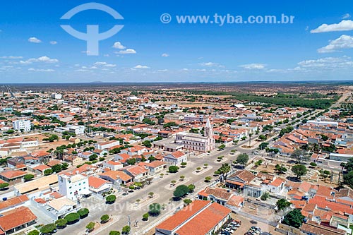  Picture taken with drone of the snippet of Coronel Jeronimo Pires Avenue with the Our Lady of Patronage Church (XIX century)  - Belem de Sao Francisco city - Pernambuco state (PE) - Brazil