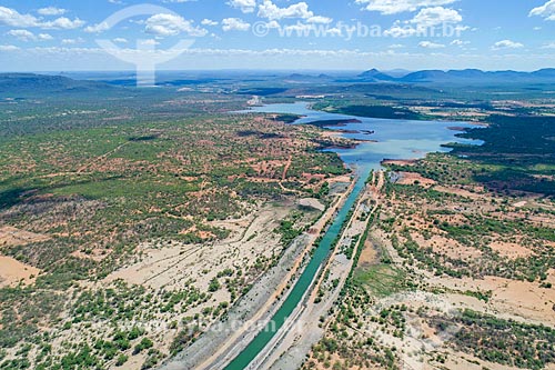  Picture taken with drone of channel of the Project of Integration of Sao Francisco River with the watersheds of Northeast setentrional - north axis - with the Terra Nova Dam  - Salgueiro city - Pernambuco state (PE) - Brazil