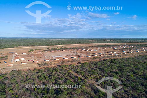  Picture taken with drone of housing estate for residents affected by the construction of the canal with channel of the Project of Integration of Sao Francisco River with the watersheds of Northeast setentrional - north axis  - Cabrobo city - Pernambuco state (PE) - Brazil