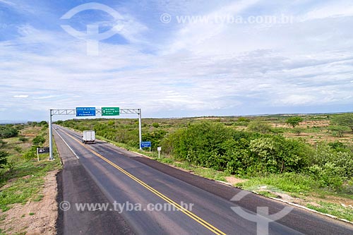  Picture taken with drone of the boundary between Pernambuco and Ceara states - BR-116 highway  - Penaforte city - Ceara state (CE) - Brazil