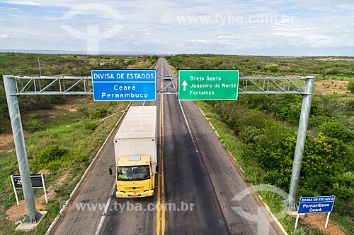  Picture taken with drone of the boundary between Pernambuco and Ceara states - BR-116 highway  - Penaforte city - Ceara state (CE) - Brazil