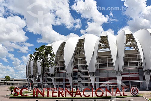 Placard that says: SC Internacional opposite to Jose Pinheiro Borda Stadium (1969) - also known as Beira-Rio  - Porto Alegre city - Rio Grande do Sul state (RS) - Brazil
