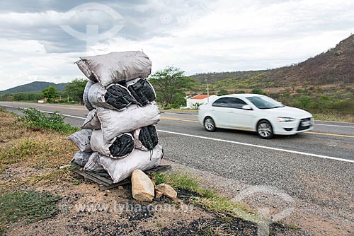  Detail of coal on sale - kerbside of the BR-232 highway  - Serra Talhada city - Pernambuco state (PE) - Brazil