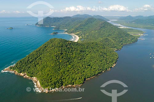  Picture taken with drone of the Saint Amaro Island with the Bertioga Channel to the right  - Bertioga city - Sao Paulo state (SP) - Brazil
