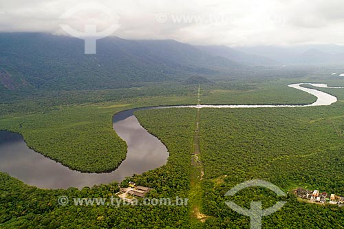  Picture taken with drone of the Itapanhau River - Bertiogas Restinga State Park  - Bertioga city - Sao Paulo state (SP) - Brazil
