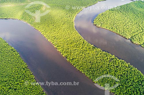  Picture taken with drone of the Itapanhau River - Bertiogas Restinga State Park  - Bertioga city - Sao Paulo state (SP) - Brazil