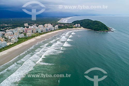  Picture taken with drone of the Riviera de Sao Lourenco Beach with the Saint Lawrence Hill  - Bertioga city - Sao Paulo state (SP) - Brazil