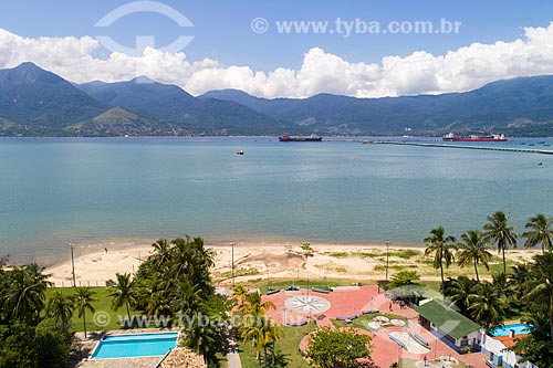  Picture taken with drone of the Porto Grande beach with the Ilhabela in the background  - Sao Sebastiao city - Sao Paulo state (SP) - Brazil