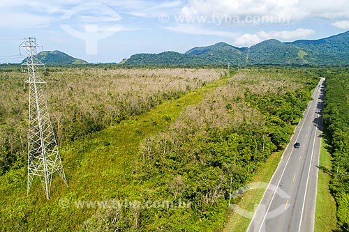  Picture taken with drone of the Doutor Manuel Hipolito Rego Highway (SP-055) - Sao Sebastiao Center of the Mar Mountains State Park  - Sao Sebastiao city - Sao Paulo state (SP) - Brazil