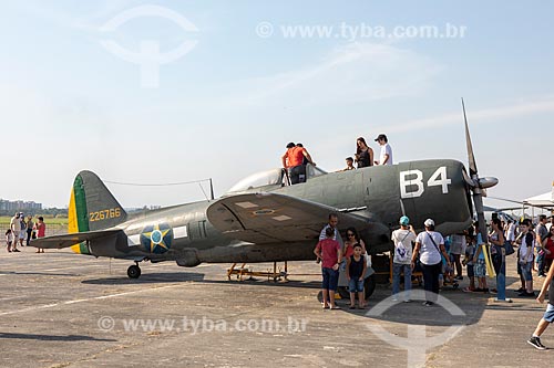  Republic P-47D Thumderbolt airplane from Brazilian Air Force on exhibit - Afonsos Air Force Base during the commemoration of the 145 years of the birth of Santos Dumont  - Rio de Janeiro city - Rio de Janeiro state (RJ) - Brazil
