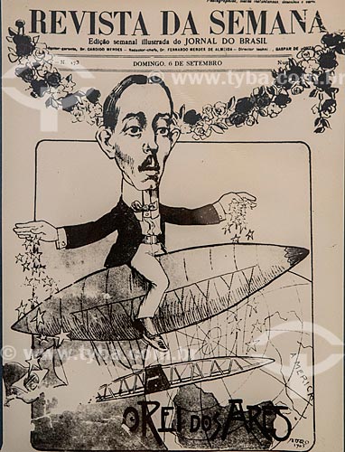  Charge on Santos Dumont on the cover of Revista da Semana - illustrated weekly edition of the Jornal do Brasil of September 6, 1903 - reproduction of collection of the Aerospace Museum - Afonsos Air Force Base  - Rio de Janeiro city - Rio de Janeiro state (RJ) - Brazil
