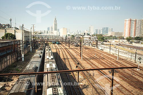  View of snippet of railway of the Supervia - rail transport services concessionaire - with the Central do Brasil Train Station in the background  - Rio de Janeiro city - Rio de Janeiro state (RJ) - Brazil