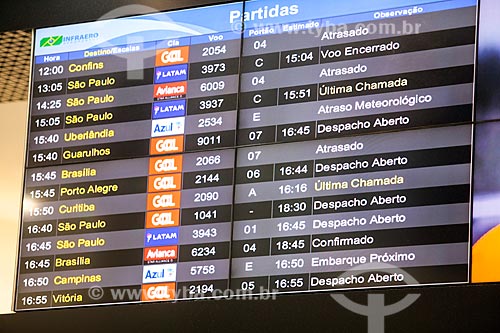  Flights panel - Santos Dumont Airport hall during delays and cancellations caused by fog  - Rio de Janeiro city - Rio de Janeiro state (RJ) - Brazil